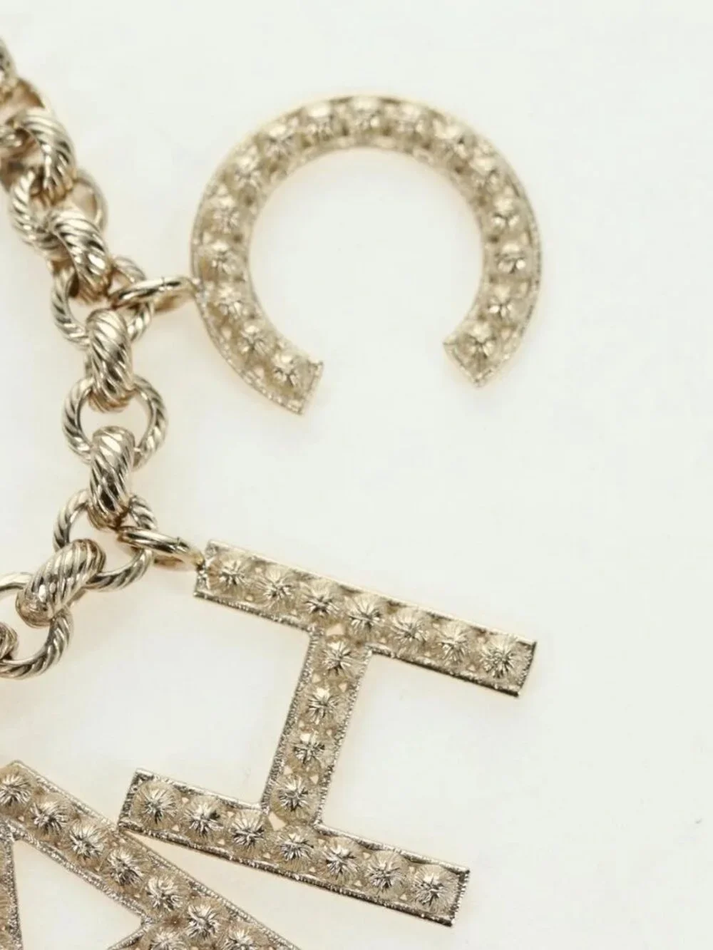 CHANEL Logo Bracelet metal Champagne Gold CC Auth 178800SM